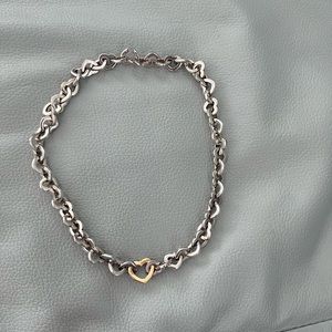 Tiffany & Co 18k Gold and Sterling Silver Open Heart Link Necklace
